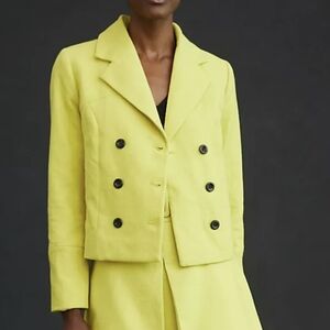 MAEVE by Anthropologie Cropped  Yellow Double-Breasted Blazer Sz.L NWT
